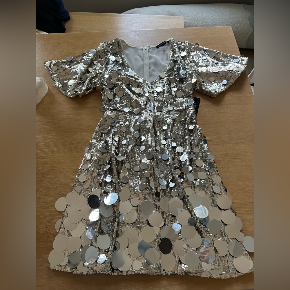 Boston Proper Shimmering Silver Mini Dress